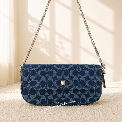 NWT Coach Brook Flap Chain Bag in Signature CAT60 Denim & Leather