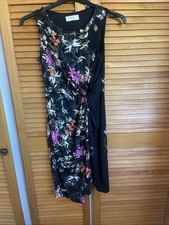 Wallis Black Floral Print Midi Dress Size 8
