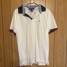 TOMMY HILFIGER CUSTOM FIT POLO SHIRT 100 COTTON WHITE MENS LARGE LOGO