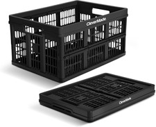 Collapsible Utility Crate 45L Foldable Plastic Crate with Heavy Duty 66 Lb Capac