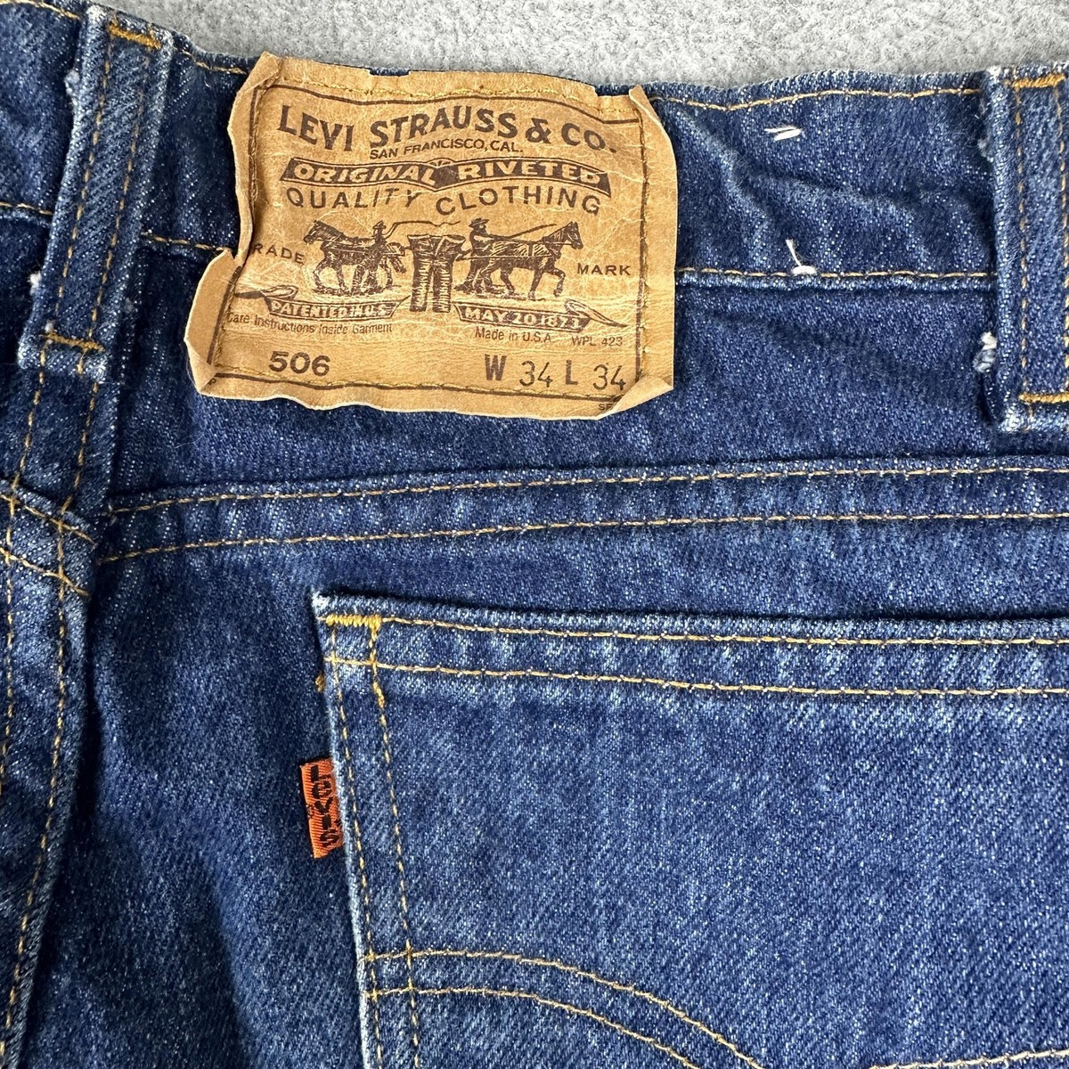 Vintage Levis Jeans Mens 34x34 (32x33) Denim 506 Made USA Orange