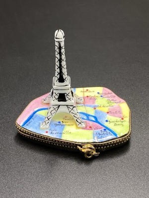 Limoges French Eiffel Tower with Metro Map Trinket Box DAMAGED