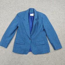 Pendleton Blazer Womens 12 Blue Wool Check Tweed One Button Vintage Lined