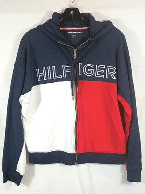 Tommy Hilfiger Sport Women's M Hoodie Colorblock Fleece Lined Track Jacket