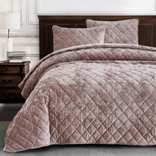 Chezmoi Collection Lux Dusty Pink Velvet Quilt Oversized King Set 3-Piece Plush