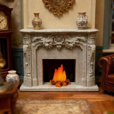 Puppenhaus Zubehör Kamin Marmor grau mit Flamme Neu OVP!