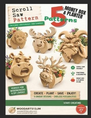 5 Scroll Saw Money Box & Planter Patterns: Animal Woodworking Designs by Woodart