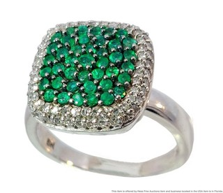 Effy Tsavorite Garnet Fine Dimond Pavé 14k White Gold Signed BH Fashion Ring