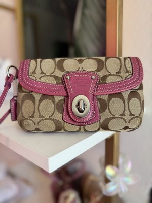 バッグ COACH Pink Leather Turnlock 2Way Bag Y2K Coach Y2K Retro Pink Vintage Signature Fabric Leather Turnlock