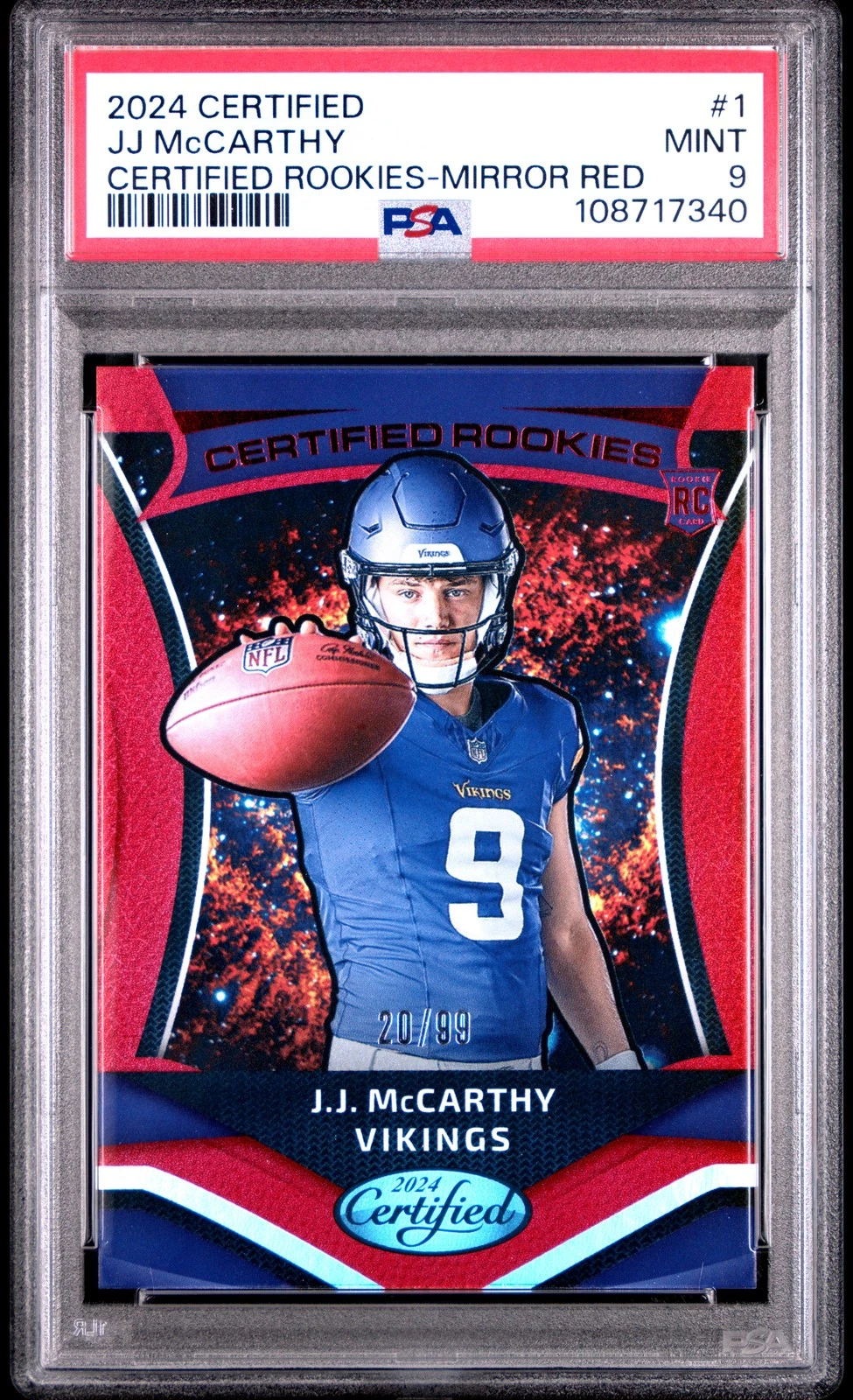 JJ McCarthy Panini Certified Certified Rookies #1 Mirror Red