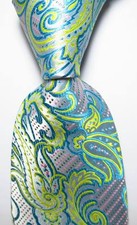 New Classic Paisley Sky Blue Yellow Pink JACQUARD WOVEN Silk Men's Tie Necktie