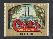 COOKS GOLDBLUME BEER LABEL 1 QUART { STEAMBOAT } EVANSVILLE IND