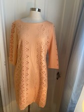 TAHARI ARTHUR S LEVINE CORAL EYELET TUNIC DRESS-SIZE10-RAYON BLEND CLASSIC-NWOT!