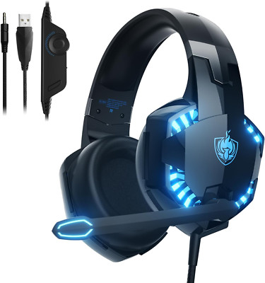 Gaming Headset mit 3D-Surround-Sound Mikrofon mit Geräuschunterdrückung LED Leuc