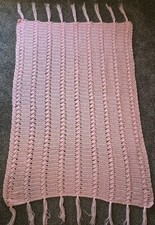 Hand Crocheted Pretty Pink Soft Fringed Crocheted Girl Baby Blanket 53"x 41"