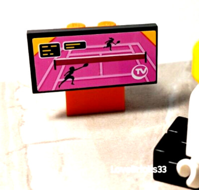 LEGO Tennis TV Free Stand Flat Screen PINK Pickle Sticker 2x4 Wall Bracket Sport