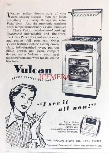 VULCAN Glas Backofentür Gasherd Herd ANZEIGE #2 klein 1952 Druck 670/188