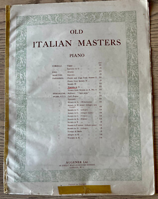 PARADIES TOCCATA IN A PIANO SOLO NOTEN (1941) ENGLAND OLD ITALIAN MASTERS