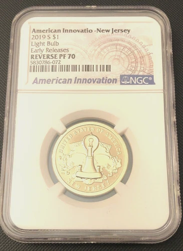 2019-S NGC REVERSE PF70 ER American Innovation Dollar "NEW JERSEY LIGHT BULB"
