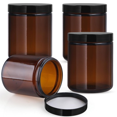 4 Pcs 270g/9oz Amber Glass Jars Empty Straight Sided Cosmetic Containers with...