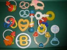 Lot of 12 Vintage Baby Infant Toys Rattles Teethers T57 
