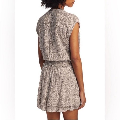 RAILS Angelina Sand Cheetah Tiered Linen Blend Smocked Waist Mini Dress, M - Picture 11 of 13