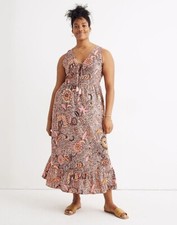 Madewell Lace Up Ruffle Hem Bali Bloom Sleeveless Midi Dress Size 6