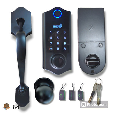 HARFO D02 Keyless Entry Fingerprint Door Lock with Handle Set (Matte Black)