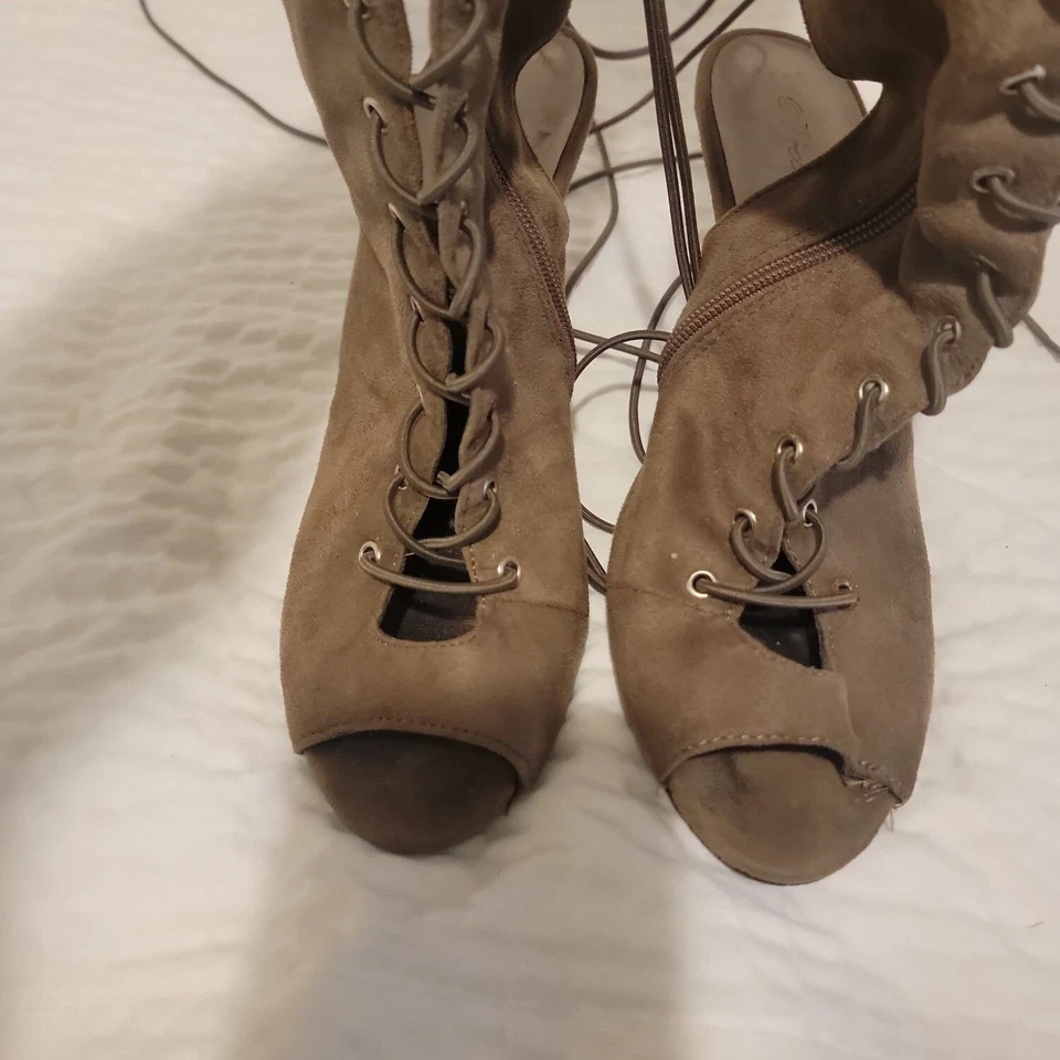 Breckelle's Womens Brown Stiletto Heel Suede Lace Up Knee High Boots Size US 10 - Image 4 of 4