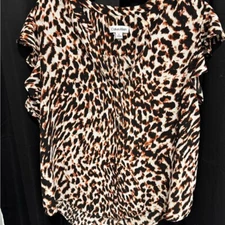Calvin Klein Leopard Print Ruffle Sleeve Blouse – Size L