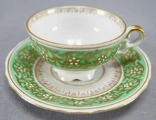 Mitterteich Gold Scrollwork White Beaded & Green Demitasse Cup & Saucer