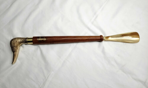 Vintage Horn Shoe Handmade Solid Handle with Wooden and Brass Duck Head Designer - Picture 2 of 5