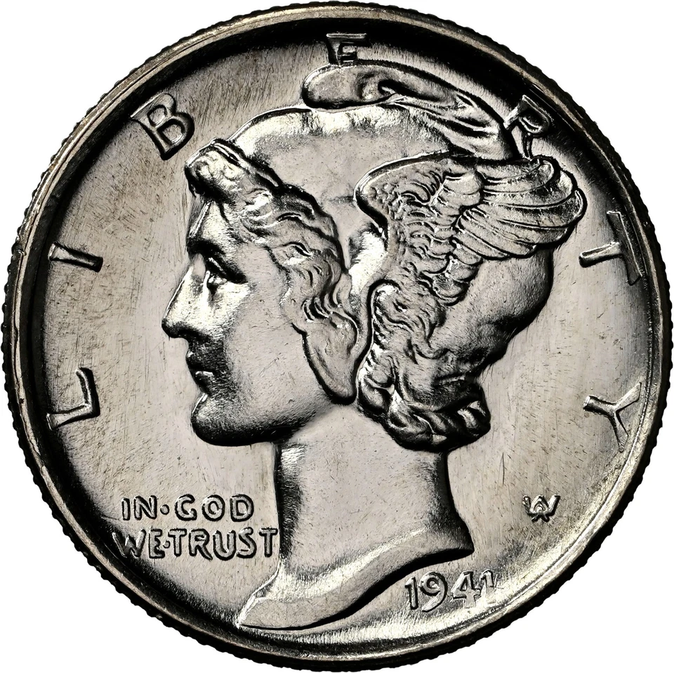 1941-S 10C MERCURY SILVER DIME NGC MS66 FB PL #8385640-010 FULL BANDS PROOF LIKE - Image 4 of 4