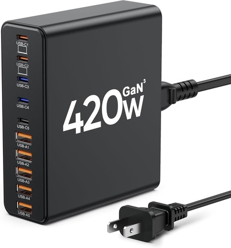 420W USB C Charger Block,10-Port Charging Station GaN Fast Charging Type C & ... - 第 2/7 張圖片
