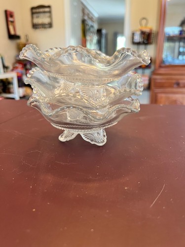 Set Of 3 Colorado Pattern 3 Footed Dessert/Nut / Bon-Bon Dish By U.S. Glass Co. - Picture 4 of 4