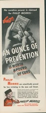 1945 Philip Morris Cigarettes Ounce Prevention Pound Cure Vintage Print Ad L25