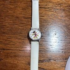 vtg1960 Mickey Mouse Mechanical Wristwatch Manual Winding Ingersoll White Band