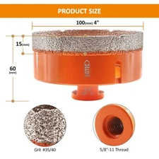 BGTEC Dry Diamond Core Drilling Bit Saw 4" 100mm 5/8-11 M14 Thread Tile Grinder