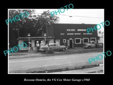 OLD LARGE HISTORIC PHOTO OF ROSSEAU ONTARIO CANADA THE COX MOTOR GARAGE c1960