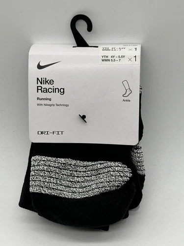 NEW ONE PAIR WOMEN NIKE DRI FIT RACING RUNNING ANKLE SOCKS  BLACK WOMEN SZ 5.5-7