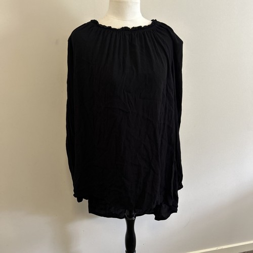 Boho australia womens blouse top Sz L black Long sleeve viscose Smock Baggy EUC