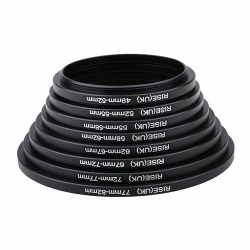 Filter Step up rings set 49-52-55-58-62-67-72-77-82mm 8pcs 49mm-82mm as hood - Picture 3 of 3