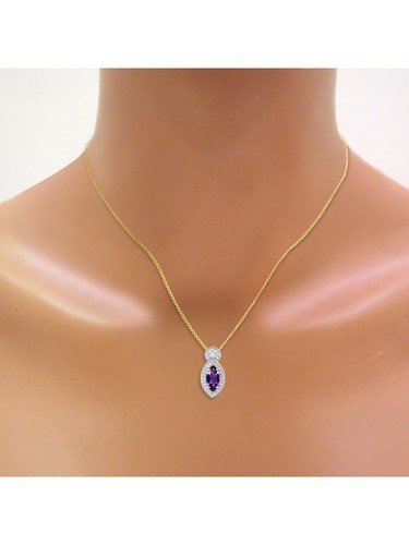 RYLOS Gold-Plated Silver Necklace: Marquise Gemstone & Diamond Pendant 18" Chain - Picture 2 of 17