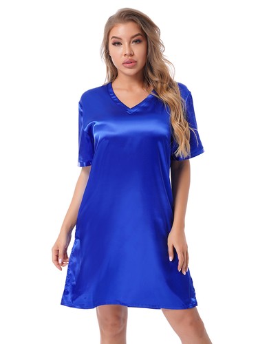 Women's Satin Nightdresses V Neck Short Sleeve Nightgown Sleepwear AU - Picture 34 of 43