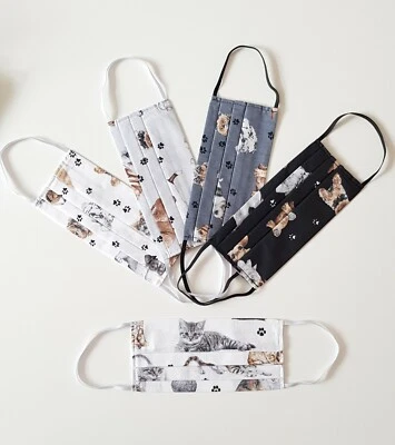 Handmade 100% Cotton Fabric Face Mask Dogs Cats Pattern Adult Size