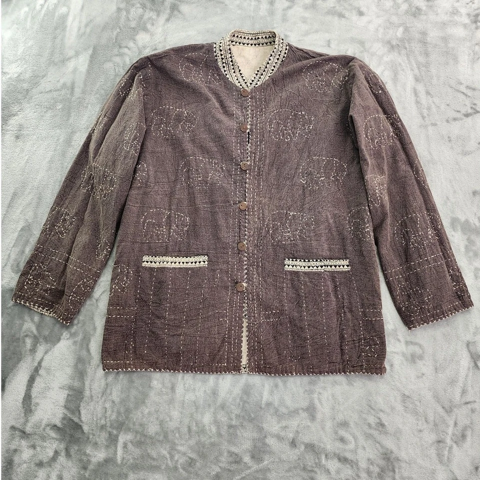 Jaqueta feminina reversível asiática vintage G-XL bege marrom panda urso bordada - Imagem 3 de 4