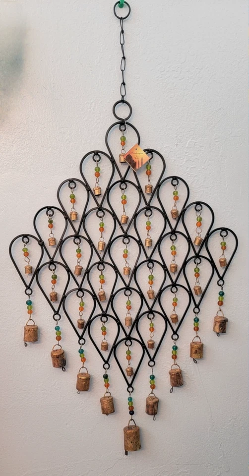 Carillón de viento con cuentas y campanas de hierro hecho en la India NUEVO interior exterior Foto 3 de 4