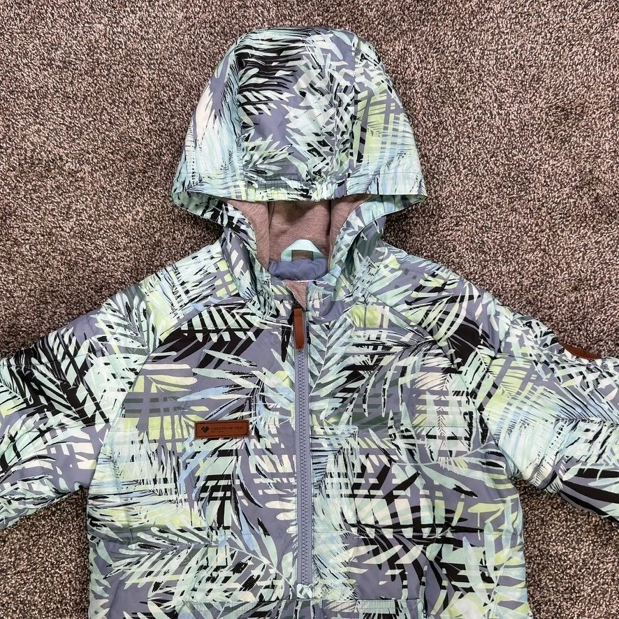 Obermeyer Blue Perl Down Anorak Insulator Hooded Jacket Tropical Leaf Medium - Image 3 of 4