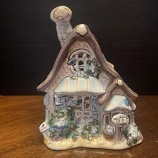 Blue Sky Clayworks Waters Edge Cottage House Tealight Candle Holder Luminary 09