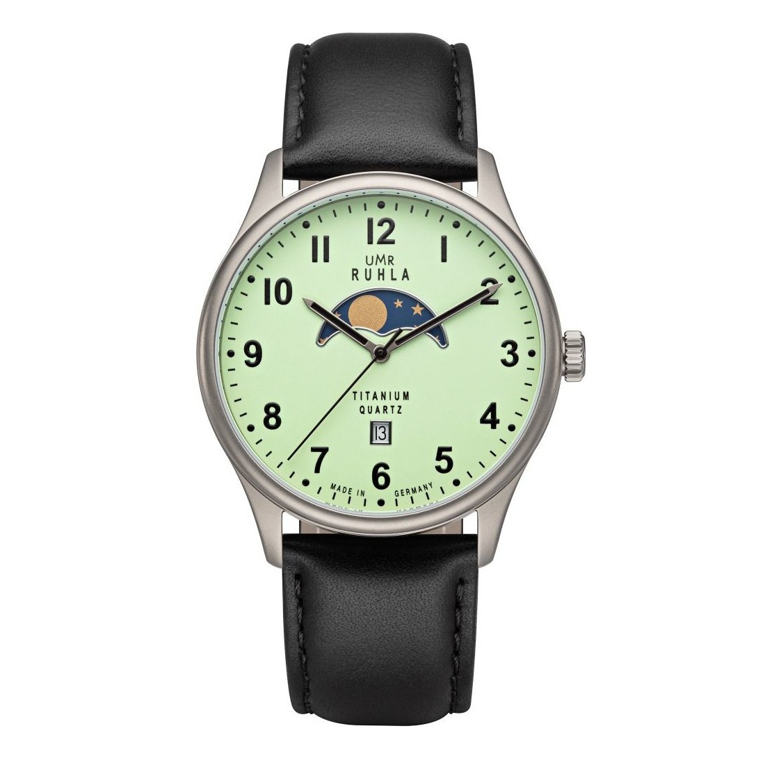 UMR Ruhla Moon Phase Men's Watch Titanium 20910 Date Leather Band